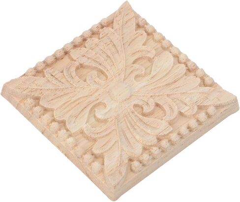 Gavigain Woodcarving Decal,Wood Carved Appliques,4Pcs Carving Checkered Applique Unpainted Decal for Furniture Decoration (Paragraph Two) in Kuwait
