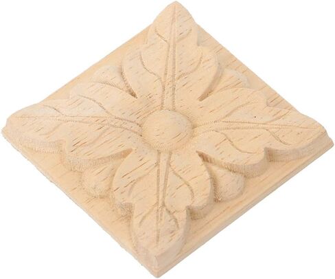 Gavigain Woodcarving Decal,Wood Carved Appliques,4Pcs Carving Checkered Applique Unpainted Decal for Furniture Decoration (Paragraph Two) in Kuwait