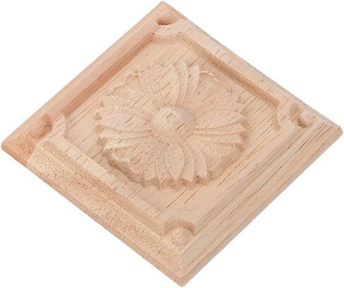Gavigain Woodcarving Decal,Wood Carved Appliques,4Pcs Carving Checkered Applique Unpainted Decal for Furniture Decoration (Paragraph Two) in Kuwait