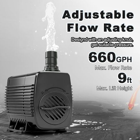 660GPH Submersible Water Pump 45W with 10ft Power Cord & Tubing, Ultra Quiet Fountain Pump with Overheat Protection for Fish Tank, Pond, Waterfall, Hydroponic Systems in Kuwait