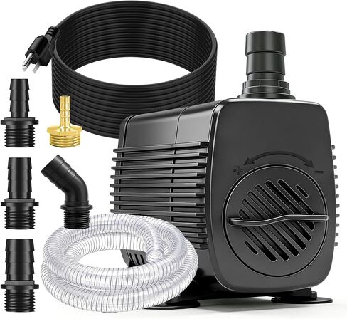 800GPH Submersible Water Pump 60W with 10ft Power Cord & Tubing, Ultra Quiet Fountain Pump with Overheat Protection for Fish Tank, Pond, Waterfall, Hydroponic Systems in Kuwait