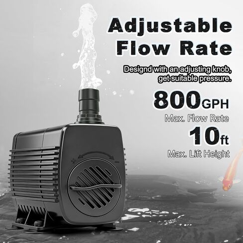 800GPH Submersible Water Pump 60W with 10ft Power Cord & Tubing, Ultra Quiet Fountain Pump with Overheat Protection for Fish Tank, Pond, Waterfall, Hydroponic Systems in Kuwait