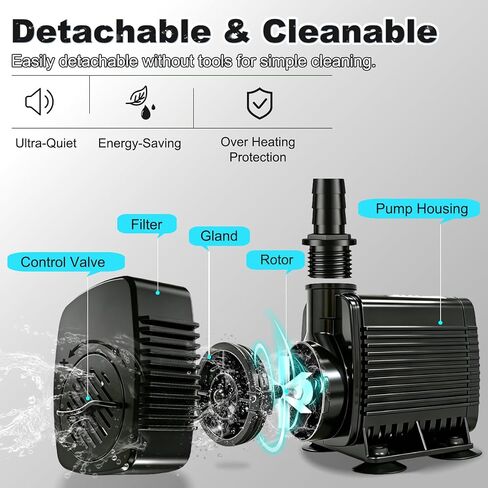 800GPH Submersible Water Pump 60W with 10ft Power Cord & Tubing, Ultra Quiet Fountain Pump with Overheat Protection for Fish Tank, Pond, Waterfall, Hydroponic Systems in Kuwait