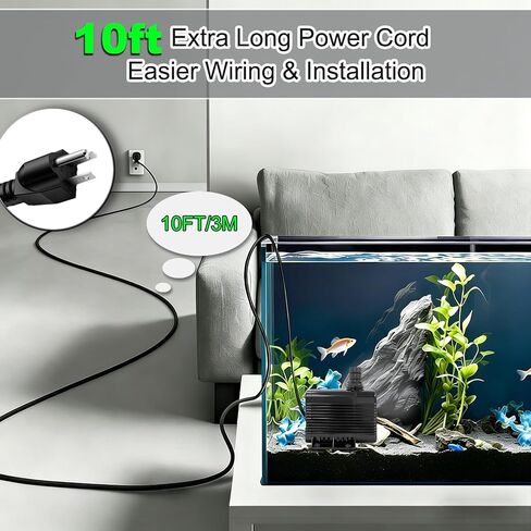 800GPH Submersible Water Pump 60W with 10ft Power Cord & Tubing, Ultra Quiet Fountain Pump with Overheat Protection for Fish Tank, Pond, Waterfall, Hydroponic Systems in Kuwait