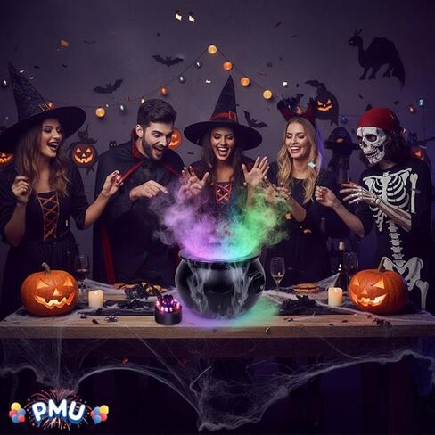 PMU Halloween 2pc Multi Pack 12in Black Plastic Cauldron with Mist Maker Multi Color Fogger (1) 12in 55120-NHS(1) 49500 (2/pkg) Pkg/1 in Saudi Arabia