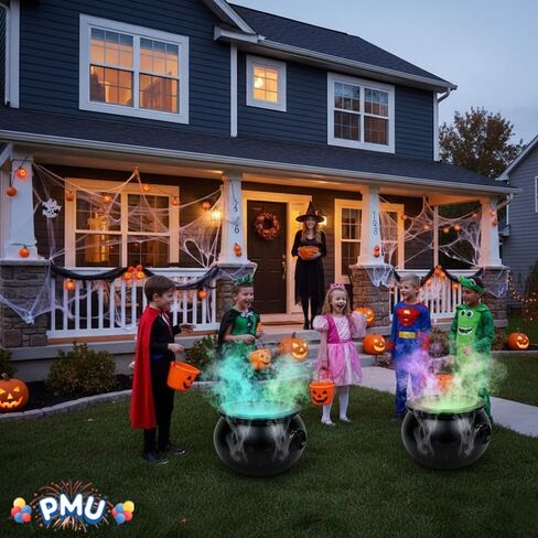 PMU Halloween 2pc Multi Pack 12in Black Plastic Cauldron with Mist Maker Multi Color Fogger (1) 12in 55120-NHS(1) 49500 (2/pkg) Pkg/1 in Saudi Arabia