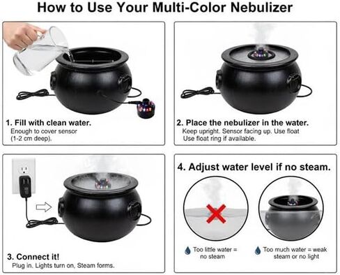 PMU Halloween 2pc Multi Pack 12in Black Plastic Cauldron with Mist Maker Multi Color Fogger (1) 12in 55120-NHS(1) 49500 (2/pkg) Pkg/1 in Saudi Arabia
