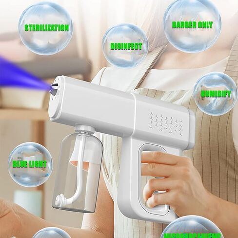 Atomizer Sprayer, Rechargeable Nano Mist Spray Gun with Blue Light, Portable Electrostatic ULV Fogger Machine, Cordless Handheld Atomizing Sprayer Device, Fine Mist Sprayer for Home, Office,Salon in Kuwait
