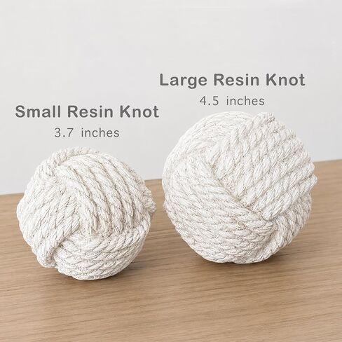 Nautical Resin Knots Balls, Set of 2 Coastal White and Beige, Monkey Fist Decorative Orbs for Coffee Table, Bookshelf & Desktop Staging in Kuwait