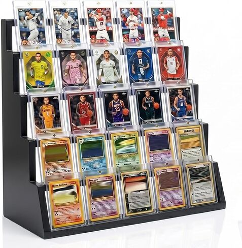 5 Tier Wooden Card Display Stand – Vertical Card Holder Display for Trading Cards, Game Cards, Sports Cards, Graded PSA/BGS/SGC, Baseball, Basketball&Football(Soccer) Card Stand, Desk & Shelf Organize,Black in Saudi Arabia