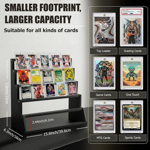 5 Tier Wooden Card Display Stand – Vertical Card Holder Display for Trading Cards, Game Cards, Sports Cards, Graded PSA/BGS/SGC, Baseball, Basketball&Football(Soccer) Card Stand, Desk & Shelf Organize,Black in Saudi Arabia