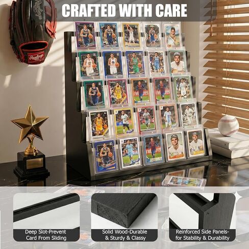5 Tier Wooden Card Display Stand – Vertical Card Holder Display for Trading Cards, Game Cards, Sports Cards, Graded PSA/BGS/SGC, Baseball, Basketball&Football(Soccer) Card Stand, Desk & Shelf Organize,Black in Saudi Arabia