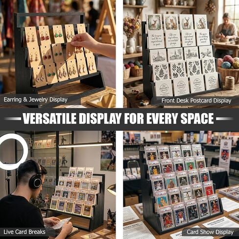 5 Tier Wooden Card Display Stand – Vertical Card Holder Display for Trading Cards, Game Cards, Sports Cards, Graded PSA/BGS/SGC, Baseball, Basketball&Football(Soccer) Card Stand, Desk & Shelf Organize,Black in Saudi Arabia