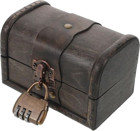OSALADI Vintage Lockable Treasure Chest with Combination Lock, Antique Crafted Puzzle Box, Gray Weathered Jewelry Organizer for Home Décor and Collectibles in Kuwait