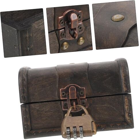 OSALADI Vintage Lockable Treasure Chest with Combination Lock, Antique Crafted Puzzle Box, Gray Weathered Jewelry Organizer for Home Décor and Collectibles in Kuwait