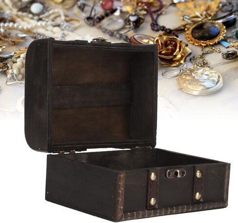 Wooden Storage Box, Wooden Treasure Box Vintage Old Grey Storage Chest, Elegant Jewelry Organizer for Necklace Earrings, Retro Keepsake Container for Gifts in Kuwait