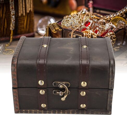 Wooden Storage Box, Wooden Treasure Box Vintage Old Grey Storage Chest, Elegant Jewelry Organizer for Necklace Earrings, Retro Keepsake Container for Gifts in Kuwait
