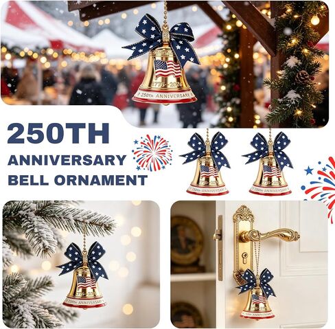 250th Anniversary USA Merchandise, 1776-2026 Bell Ornament and & Commemorative Coin Set with Wooden Gift Box, Independence Day Collectible for Home, Office, Holiday, Memorial Gift in Kuwait