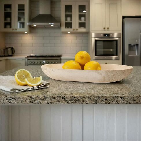 BOLTCORRSE Large Whitewashed Decorative Wood Bowl - Hand Carved Paulownia Tray for Coffee Table Centerpiece & Entryway Catchall - Organic Modern Farmhouse Decor in Saudi Arabia