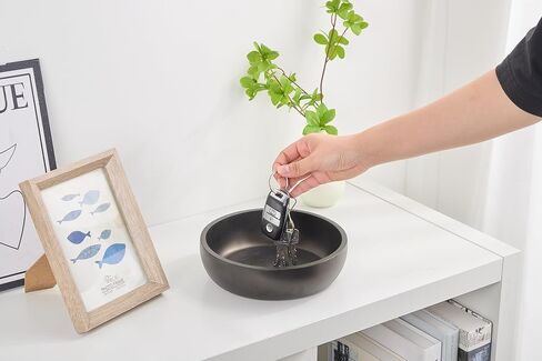 Aotea Crafts - 7.9" Concrete Large Key Bowl for Entryway Table Decor - Modern Industrial & Minimalist Decorative Key Holder Bowl for Keys- Charcoal Black- Smooth Texture - Sealed & Durable in Saudi Arabia