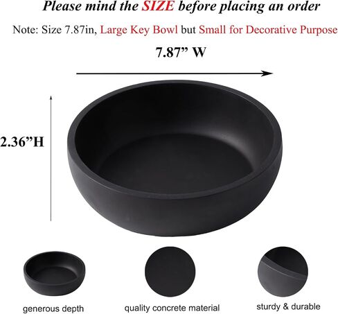Aotea Crafts - 7.9" Concrete Large Key Bowl for Entryway Table Decor - Modern Industrial & Minimalist Decorative Key Holder Bowl for Keys- Charcoal Black- Smooth Texture - Sealed & Durable in Saudi Arabia