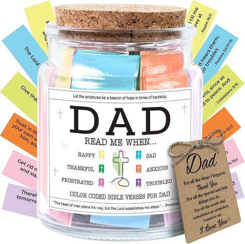 NewEleven Fathers Day Gift For Dad From Daughter, Son - Bible Verse Jar For Father, Inspirational Scripture Jar With 92 Bible Verses, Decorative Christian Gift For New Dad in Saudi Arabia