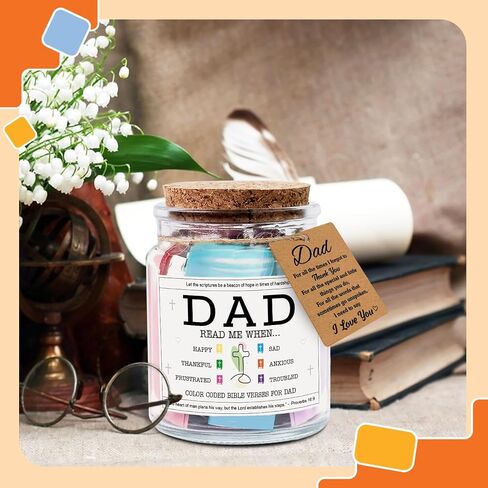 NewEleven Fathers Day Gift For Dad From Daughter, Son - Bible Verse Jar For Father, Inspirational Scripture Jar With 92 Bible Verses, Decorative Christian Gift For New Dad in Saudi Arabia