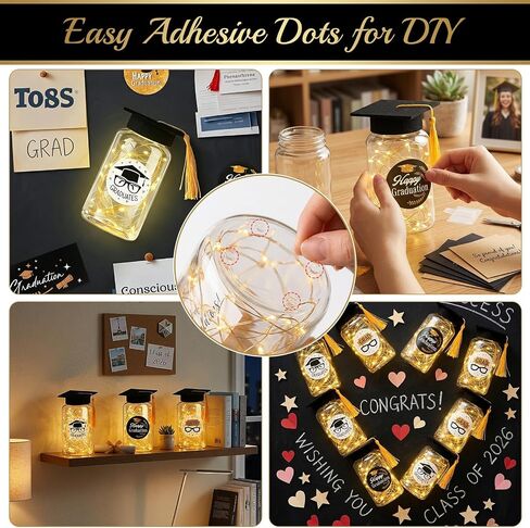 9 Pcs Graduation Centerpieces for Tables with LED Lights, Class of 2026 Graduation Tables Decorations, Mason Jar Style Table Decor with String Lights, Caps, Notes Cards, Stickers & Adhesive Spots in Kuwait