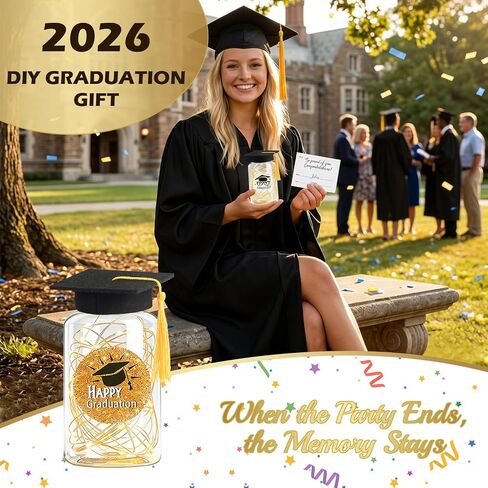 9 Pcs Graduation Centerpieces for Tables with LED Lights, Class of 2026 Graduation Tables Decorations, Mason Jar Style Table Decor with String Lights, Caps, Notes Cards, Stickers & Adhesive Spots in Kuwait