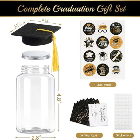 9 Pcs Graduation Centerpieces for Tables with LED Lights, Class of 2026 Graduation Tables Decorations, Mason Jar Style Table Decor with String Lights, Caps, Notes Cards, Stickers & Adhesive Spots in Kuwait