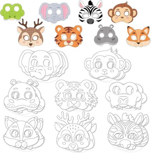 24 Set Animal Coloring Mask Safari Animal Masks for Craft Color Your Own DIY Paper Blank Masquerade Mask for Jungle Animal Birthday Party Supplies School Classroom Craft Activity in Saudi Arabia