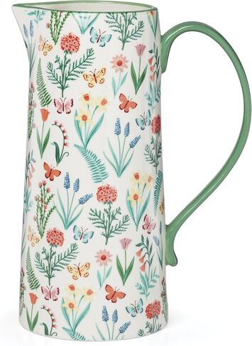 Oneida Home And Kitchen, First Blooms Pitcher, Porcelain Material, Water Jug, Dishwasher Safe, Water Pitcher, Decorative Pitchers, Butterfly & Flowers Design(Multi-Colored, 1 Piece, 50 Ounce Capacity) in Saudi Arabia