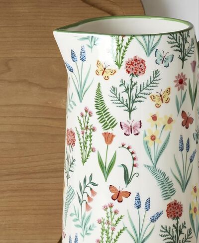 Oneida Home And Kitchen, First Blooms Pitcher, Porcelain Material, Water Jug, Dishwasher Safe, Water Pitcher, Decorative Pitchers, Butterfly & Flowers Design(Multi-Colored, 1 Piece, 50 Ounce Capacity) in Saudi Arabia