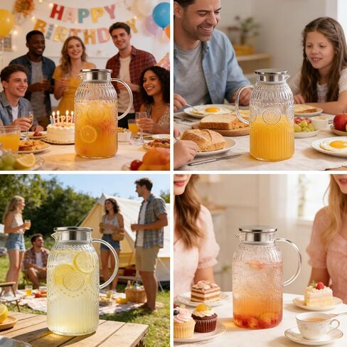 1Pack Vintage Glass Pitcher with Lid 50 oz (1.5 Liter) Heat Resistant Borosilicate Water Jug Carafe with Handle and Spout for Hot/Cold Coffee Tea Juice Lemonade –Ideal for Fridge Party Home Restaurant in Saudi Arabia