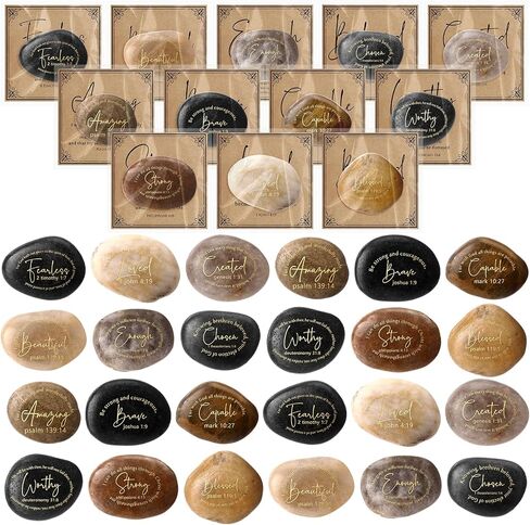 Geelin 24 Sets Bible Verses Scripture Stones with Christian Inspirational Card Religious Rocks Engraved Stones with Prayer Words for Women Men (Elegant) in Saudi Arabia