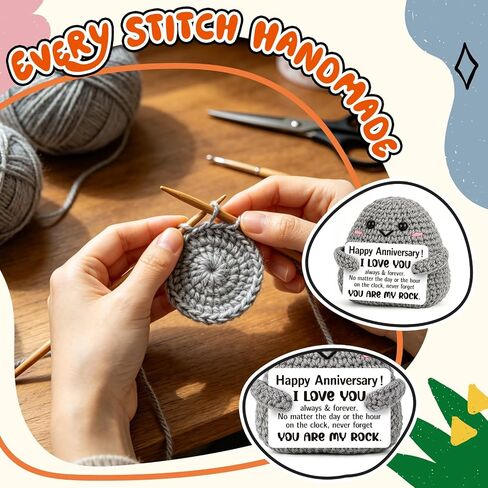 Happy Anniversary Couple Gifts for Men Women, Anniversary Wedding Gifts for Husband Wife - Handmade Crochet Stone Decor You are My Rock - Romantic I Love You Gift for Boyfriend Girlfriend Him Her in Saudi Arabia