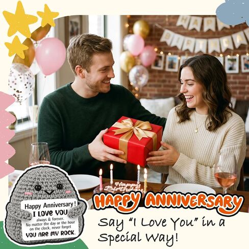 Happy Anniversary Couple Gifts for Men Women, Anniversary Wedding Gifts for Husband Wife - Handmade Crochet Stone Decor You are My Rock - Romantic I Love You Gift for Boyfriend Girlfriend Him Her in Saudi Arabia