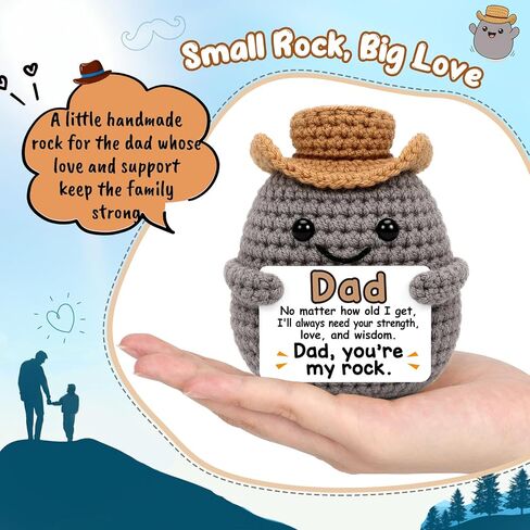 Fathers Day Dad Gifts from Daughter Son Bonus Stepdad First Basket Card from Wife for Husband Handmade Positive Crochet Rock Gifts for Dads Birthday Best Dad Ever Gift You are My Rock in Saudi Arabia