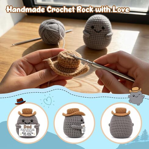 Fathers Day Dad Gifts from Daughter Son Bonus Stepdad First Basket Card from Wife for Husband Handmade Positive Crochet Rock Gifts for Dads Birthday Best Dad Ever Gift You are My Rock in Saudi Arabia
