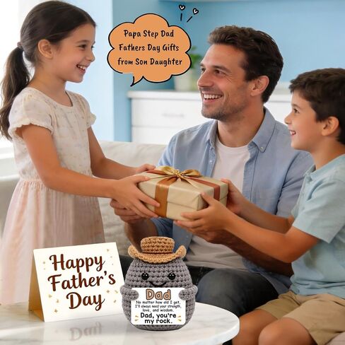 Fathers Day Dad Gifts from Daughter Son Bonus Stepdad First Basket Card from Wife for Husband Handmade Positive Crochet Rock Gifts for Dads Birthday Best Dad Ever Gift You are My Rock in Saudi Arabia