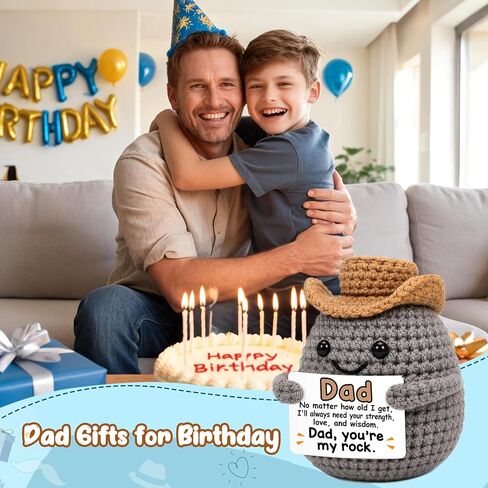 Fathers Day Dad Gifts from Daughter Son Bonus Stepdad First Basket Card from Wife for Husband Handmade Positive Crochet Rock Gifts for Dads Birthday Best Dad Ever Gift You are My Rock in Saudi Arabia