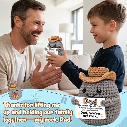 Fathers Day Dad Gifts from Daughter Son Bonus Stepdad First Basket Card from Wife for Husband Handmade Positive Crochet Rock Gifts for Dads Birthday Best Dad Ever Gift You are My Rock in Saudi Arabia