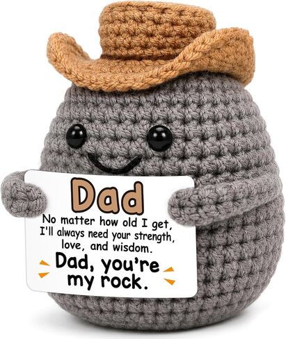 Fathers Day Dad Gifts from Daughter Son Bonus Stepdad First Basket Card from Wife for Husband Handmade Positive Crochet Rock Gifts for Dads Birthday Best Dad Ever Gift You are My Rock in Saudi Arabia