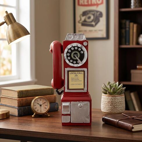 Keenso Retro Phone Model Decoration for Public Places, Exquisitely Crafted Vintage Telephone Decor for Seniors (Red) in Kuwait