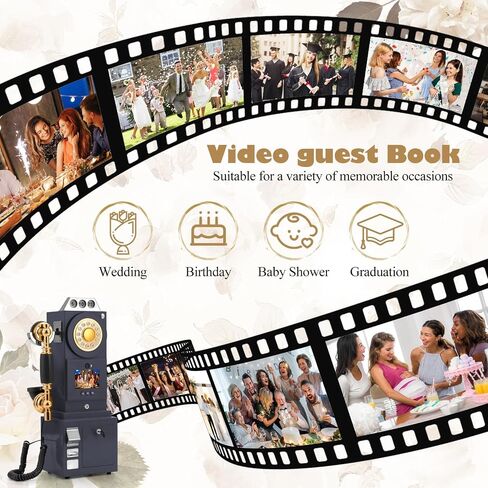 UKBW Video Audio Guest Book Wedding Phone, Record Customized Video Audio Messages, Preserve Your Special Occasions, Ideal for a Variety of Memorable Party Occasions(Black) in Saudi Arabia
