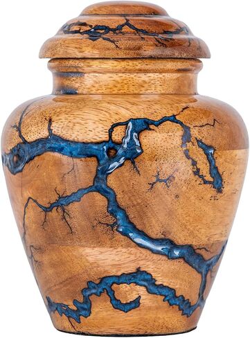 Small Keepsake Urn for Human Ashes Adult - Handcrafted Wooden Mini Urn (20 Cubic Inches) - Blue Decorative Memorial Cremation Urn for Men & Women - Keepsake Urns for Sharing Ashes in Saudi Arabia