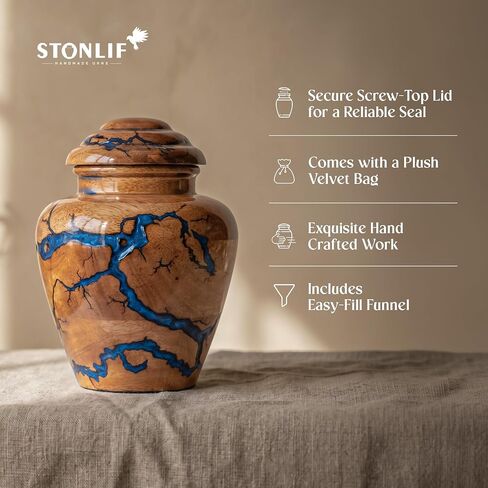 Small Keepsake Urn for Human Ashes Adult - Handcrafted Wooden Mini Urn (20 Cubic Inches) - Blue Decorative Memorial Cremation Urn for Men & Women - Keepsake Urns for Sharing Ashes in Saudi Arabia