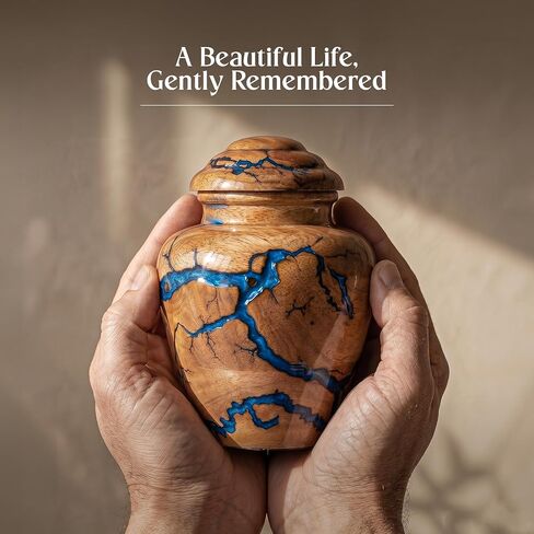 Small Keepsake Urn for Human Ashes Adult - Handcrafted Wooden Mini Urn (20 Cubic Inches) - Blue Decorative Memorial Cremation Urn for Men & Women - Keepsake Urns for Sharing Ashes in Saudi Arabia