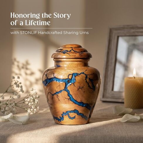Small Keepsake Urn for Human Ashes Adult - Handcrafted Wooden Mini Urn (20 Cubic Inches) - Blue Decorative Memorial Cremation Urn for Men & Women - Keepsake Urns for Sharing Ashes in Saudi Arabia