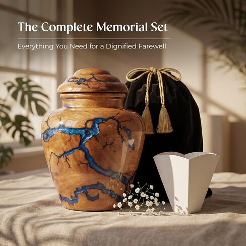 Small Keepsake Urn for Human Ashes Adult - Handcrafted Wooden Mini Urn (20 Cubic Inches) - Blue Decorative Memorial Cremation Urn for Men & Women - Keepsake Urns for Sharing Ashes in Saudi Arabia